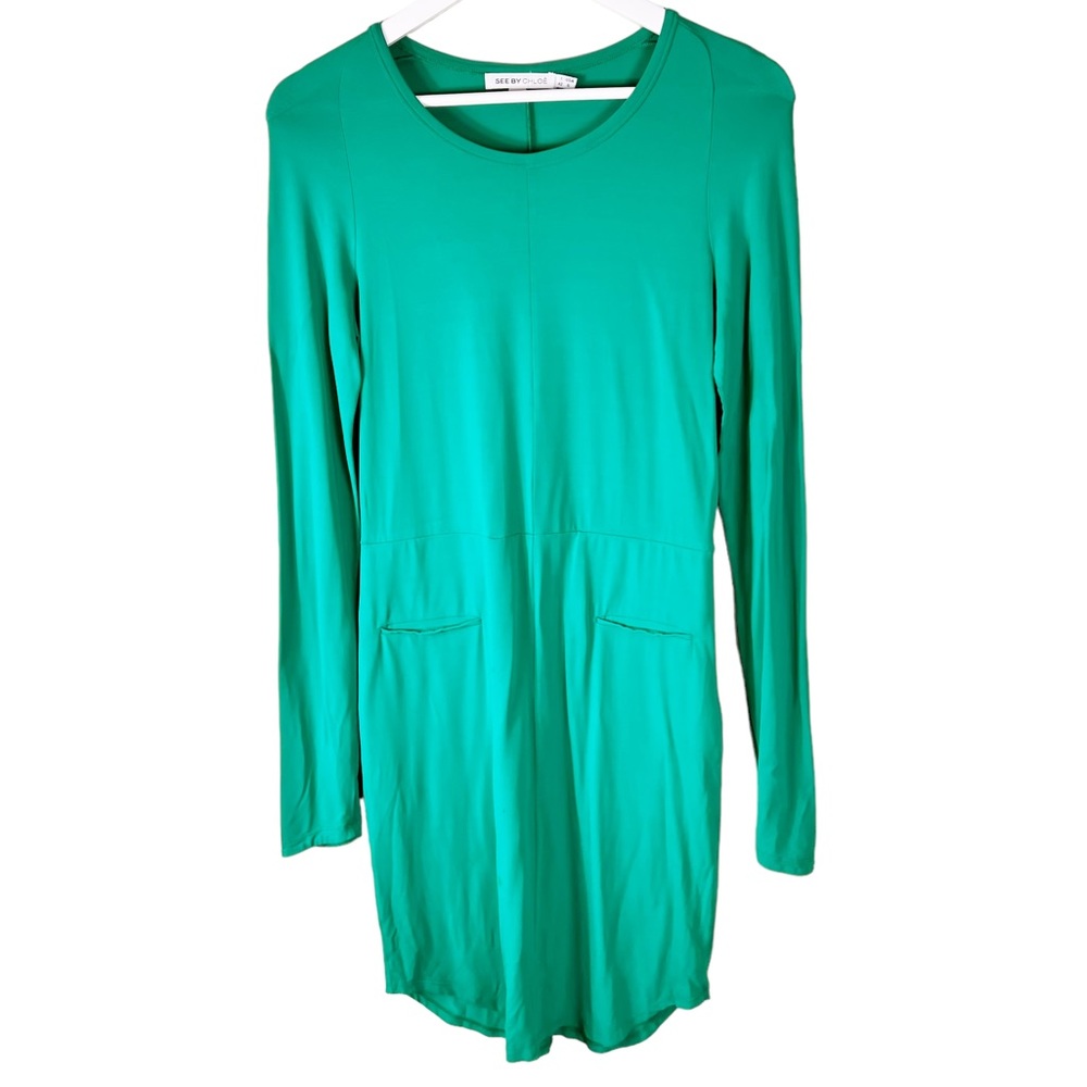 See by Chloe Green Long Sleeve Faux Pocket Dress‎